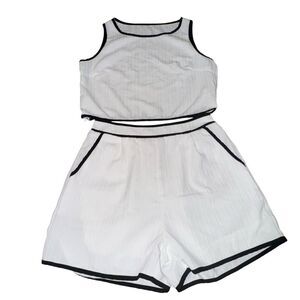 Women's Black and White Piped Matching Two Piece Set Shorts & Tank Top